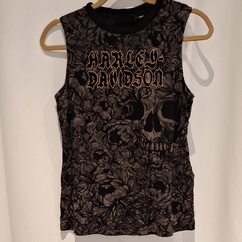 Harley-Davidson Floral Skull Sleeveless Top Size S